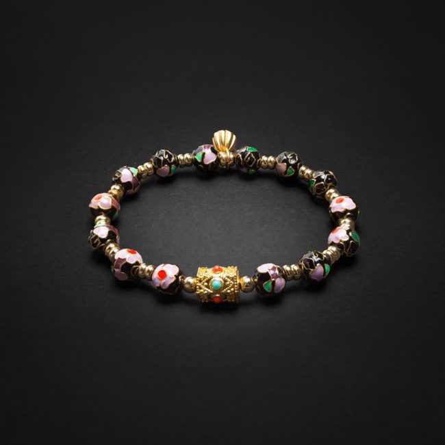 Black Lotus Cloisonné bracelet – A mystical black enamel bracelet, symbolizing wisdom, career success, and silent protection.