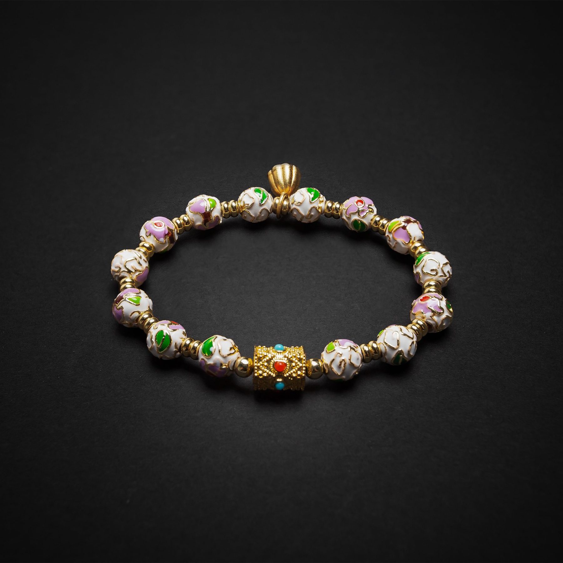 WHITE LOTUS - 7mm - 1 White Lotus Cloisonné bracelet – A serene ivory-toned handcrafted bracelet, inspired by White Tara, symbolizing health, longevity, and spiritual protection.