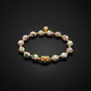 WHITE LOTUS - 7mm - 1 White Lotus Cloisonné bracelet – A serene ivory-toned handcrafted bracelet, inspired by White Tara, symbolizing health, longevity, and spiritual protection.
