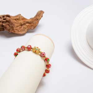 RED LOTUS - 7mm - 3 Handmade ruby Cloisonné bracelet – A luxury enamel bracelet, blending Asian artistry with powerful spiritual symbolism for strength and prosperity.