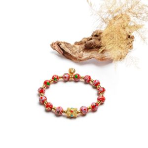 RED LOTUS - 7mm - 4 Passionate Red Lotus bracelet – A traditional Cloisonné bracelet, symbolizing love, vitality, and the sacred power of the heart chakra.