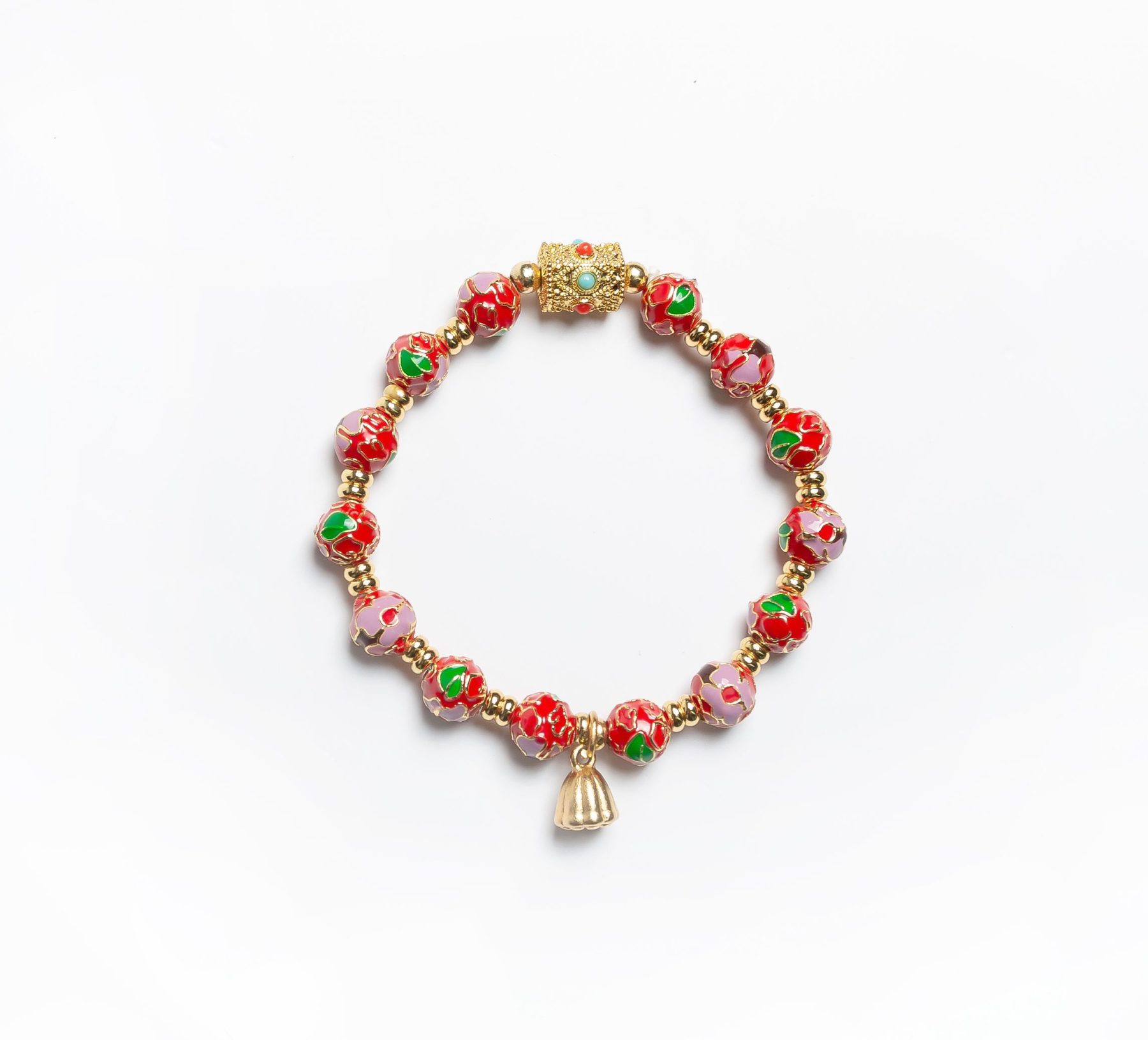 RED LOTUS - 7mm - 2 Fiery red Cloisonné bangle – A 7mm copper-based bracelet, featuring a vibrant lotus and prayer wheel design, igniting deep, enduring love.