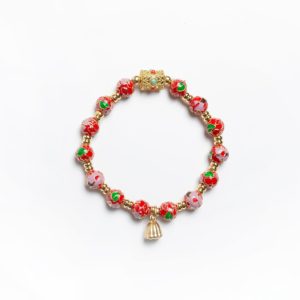 RED LOTUS - 7mm - 2 Fiery red Cloisonné bangle – A 7mm copper-based bracelet, featuring a vibrant lotus and prayer wheel design, igniting deep, enduring love.