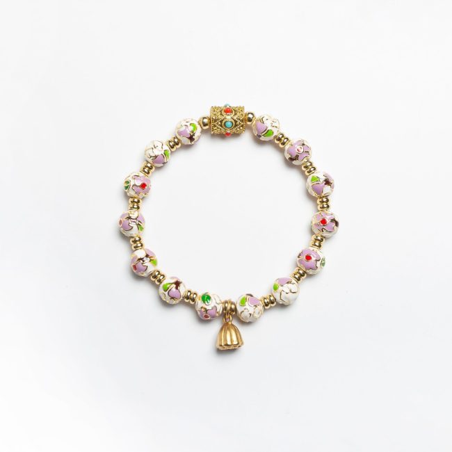 Ivory enamel Cloisonné bracelet – A delicate floral bangle crafted with copper and enamel glaze, representing purity, love, and peace.