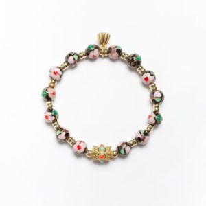 BLACK LOTUS - 7mm - 2 Handcrafted black Cloisonné bangle – A heritage enamel bracelet, featuring a prayer wheel and lotus design, attracting wealth and prosperity.