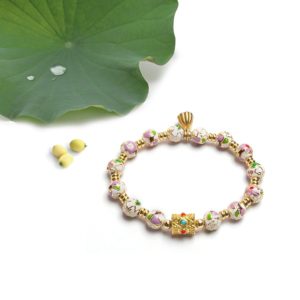 WHITE LOTUS - 7mm - 5 Heritage Cloisonné lotus bracelet – A refined ivory-toned bracelet, crafted with ancient enamel techniques, embodying tranquility and spiritual balance.