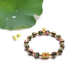 BLACK LOTUS - 7mm - 5 Traditional Cloisonné protection bracelet – A black handcrafted bracelet, combining sun and moon energies, ensuring balance, success, and silent guardianship.