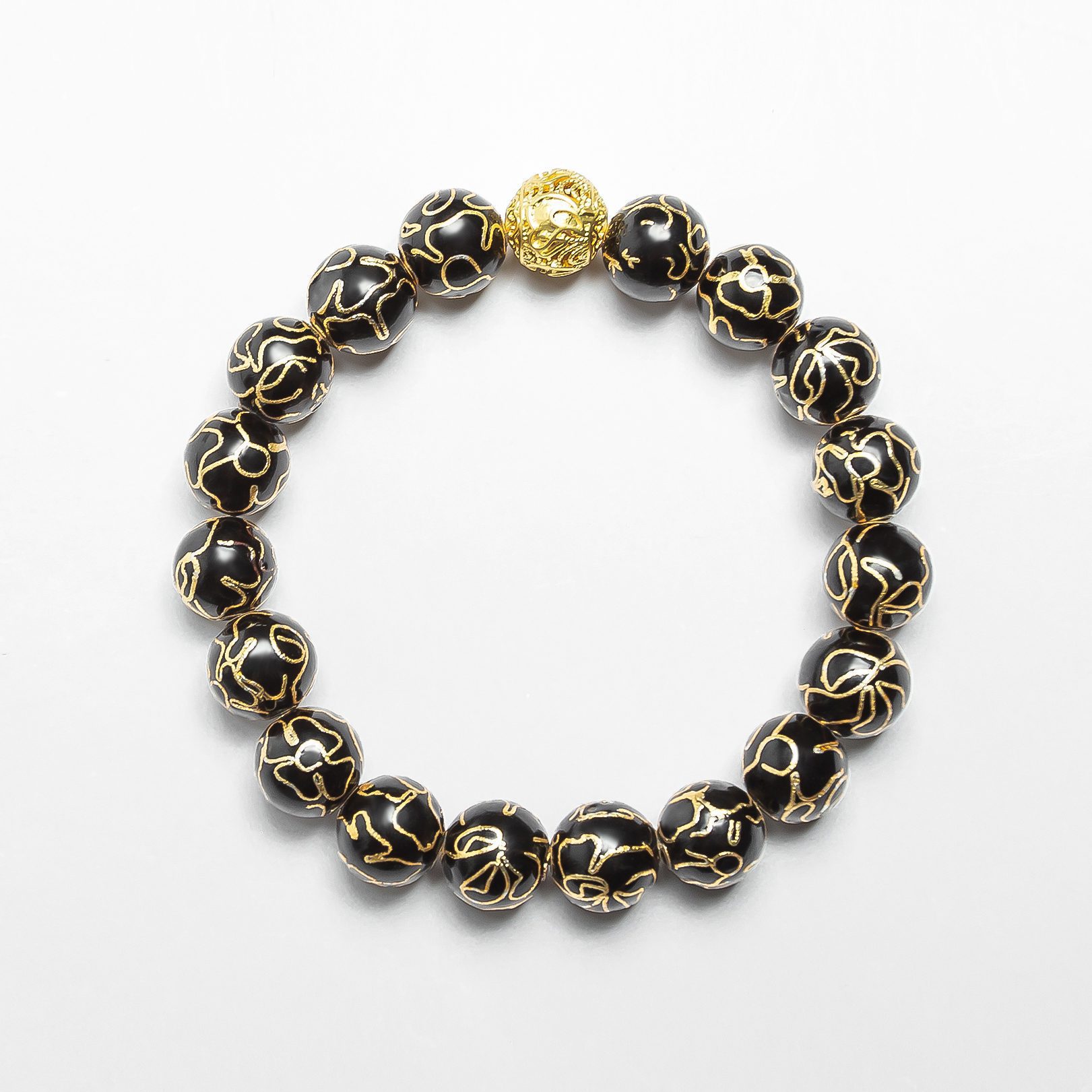MIDNIGHT - 10mm - 2 Handmade black enamel bracelet – A heritage-inspired Cloisonné bracelet, embodying the elegance of the night sky with a radiant gold finish.