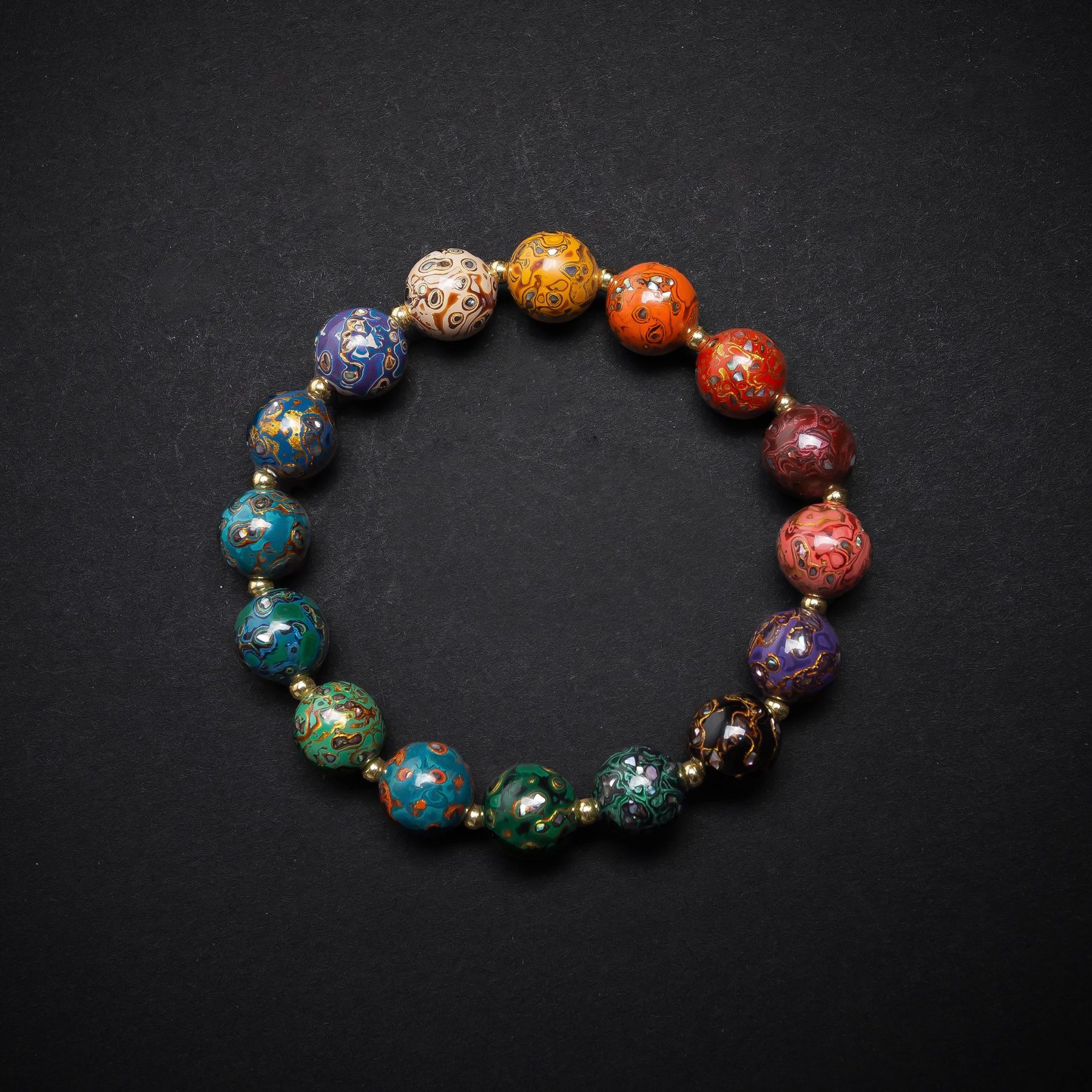 Rainbow - 10mm - 2 Handmade lacquer bracelet – A stunning multi-colored beaded bracelet crafted using heritage jewelry techniques, merging Asian artistry with a modern minimalist aesthetic.