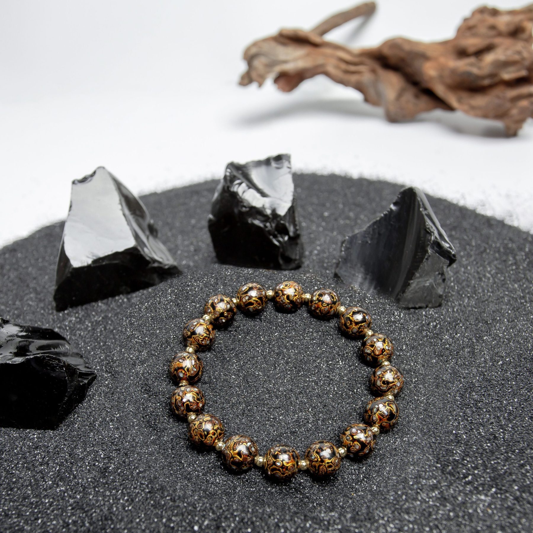 Obsidian - 10mm - 5 Obsidian black lacquerware bracelet – A sleek, elegant bangle, inspired by traditional lacquerware craftsmanship, combining historical artistry with modern design.