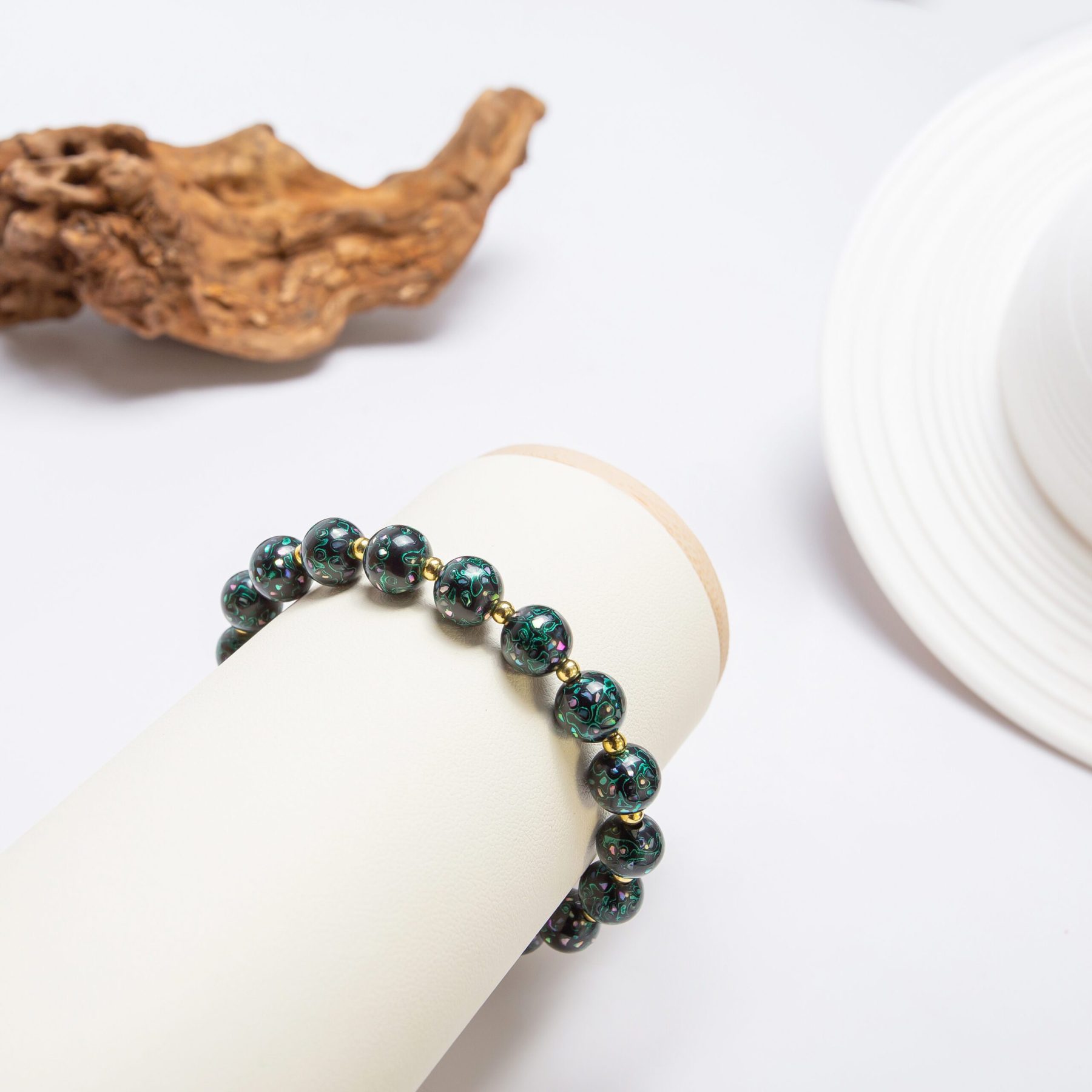 Universe - 10mm -3 Luxury dark blue lacquer bracelet – A handmade artisan bangle, featuring a deep midnight blue lacquer finish, evoking the beauty of starlit skies and cosmic mystery.