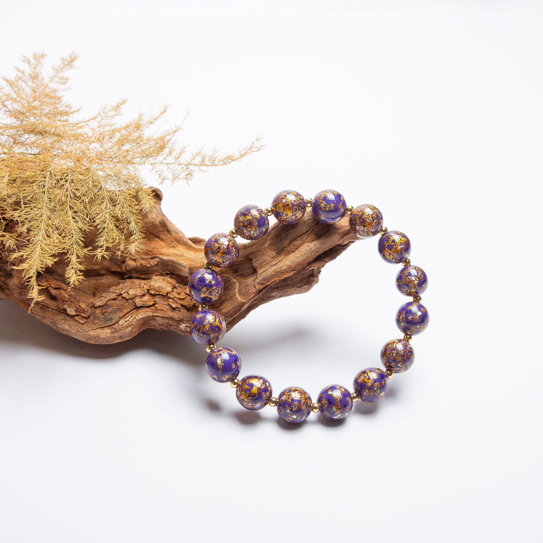 Start Dust - 10mm - 5 Ethereal night sky lacquer bracelet – A luxury deep purple lacquer bangle, inspired by the brilliance of stardust and nebulae, a true fusion of art and tradition.