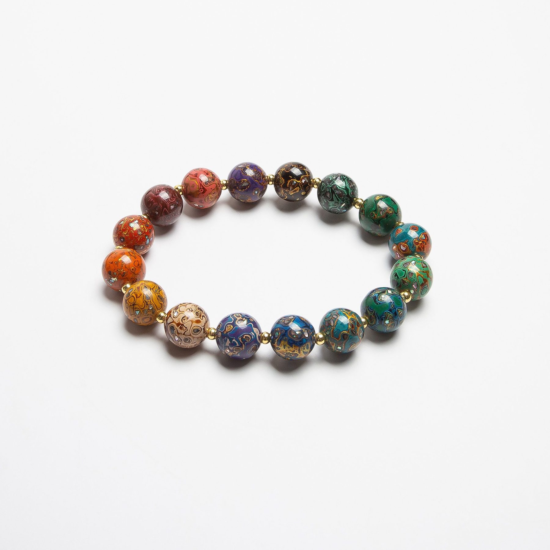 Rainbow - 10mm - 1 Rainbow lacquer bracelet – A handcrafted artisan bangle featuring 18 colorful beads, inspired by traditional Chinese lacquerware techniques and celebrating diversity and inclusivity.
